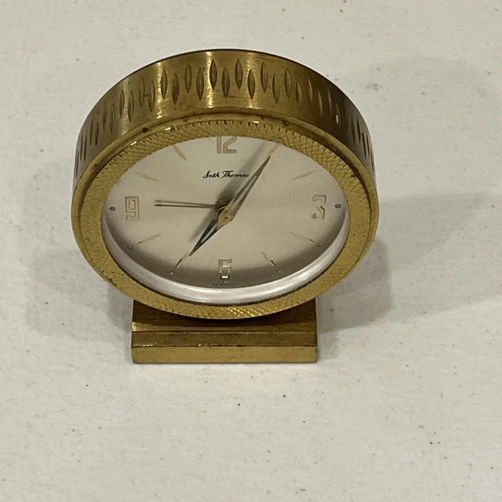 SETH THOMAS GILDED GOLD TRAVEL ALARM CLOCK MODERN DESIGN GERMANY